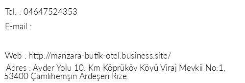 Manzara Butik Otel telefon numaralar, faks, e-mail, posta adresi ve iletiim bilgileri